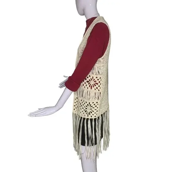 Forever 21 Crochet Open Cardigan Vest Size Small Beige - Picture 3 of 13